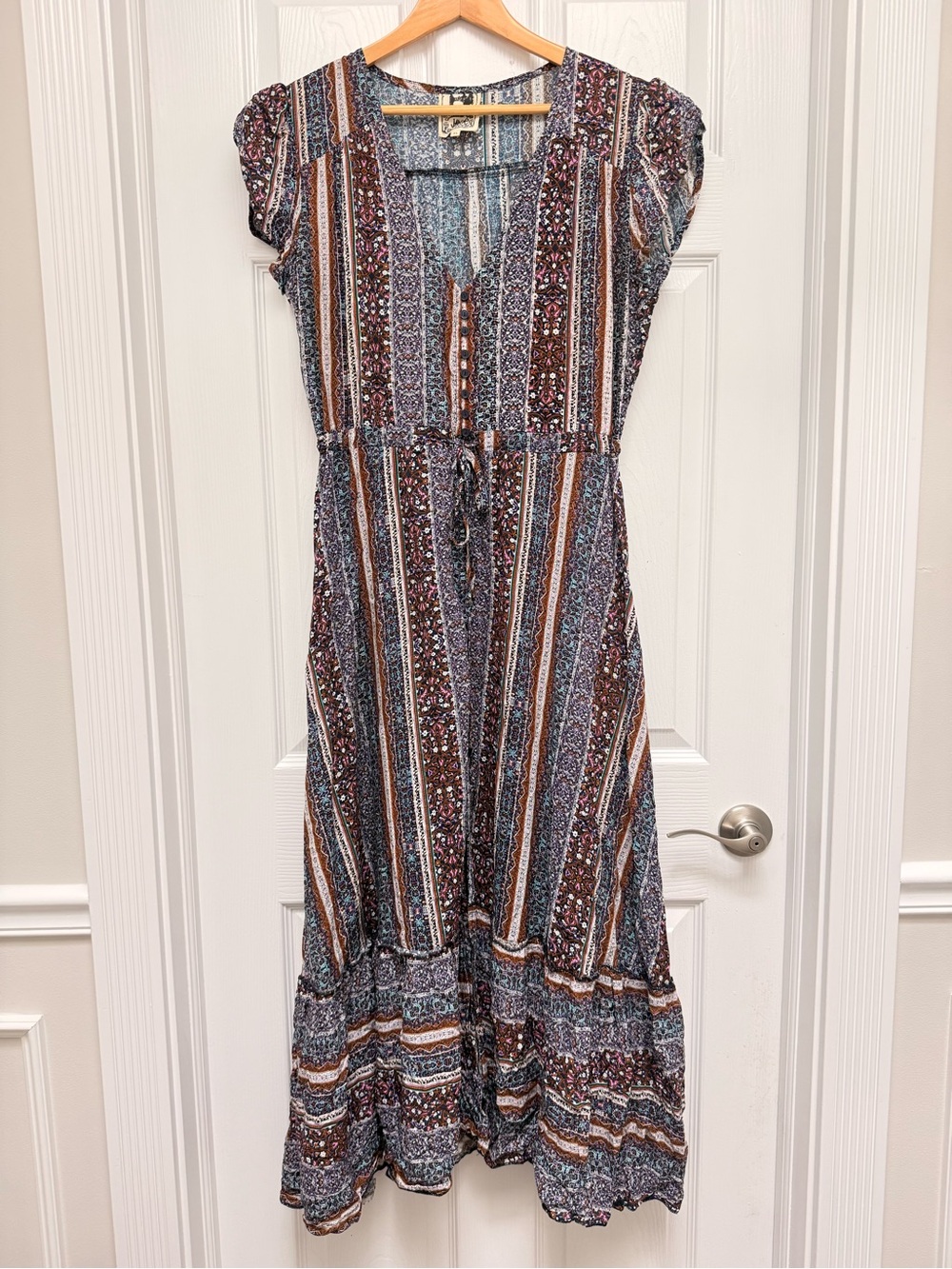 Jaase Floral Print Maxi Dress Boho Cottagecore Short Sleeve Anthropologie XL